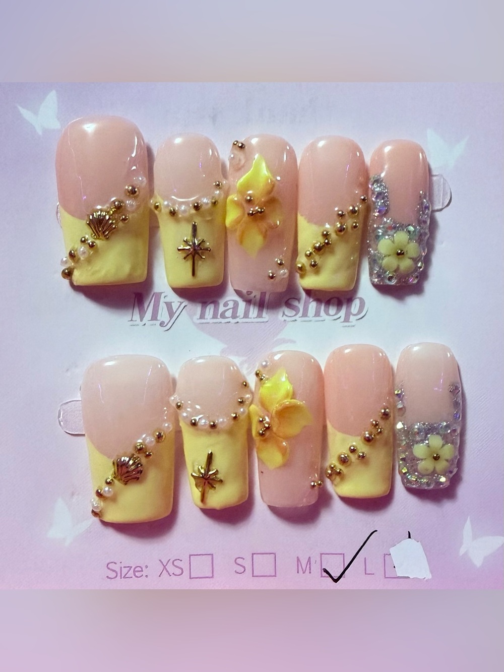 My Nail Shop Yellow Pink Floral Press-On Nail Set